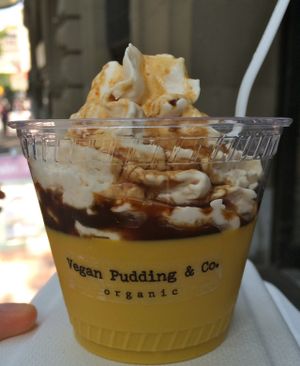 Vegan vanilla pudding with caramel sauce. at Sai Plant Deli by Vegan Pudding & Co. in Vancouver