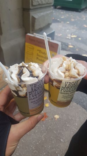 Black sesame and original vanilla pudding. So so so gooood. Comes with complimentary coconut whip cream! at Sai Plant Deli by Vegan Pudding & Co. in Vancouver