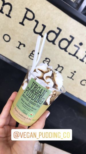 Vegan pudding matcha green tea with black sesame sauce 🥰 at Sai Plant Deli by Vegan Pudding & Co. in Vancouver