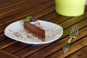 Raw vegan chocolate cheesecake at The Green Moustache in Vancouver