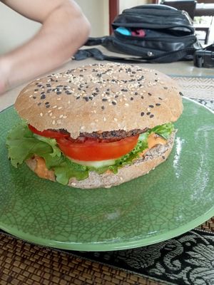 Vegan bean burger/sandwich at Cafe del mundo in Luang Prabang