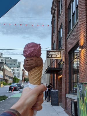 Vegan chocolate and vegan raspberry at Earnest Ice Cream - Quebec St in Vancouver