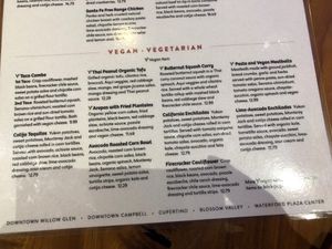 Vegan menu at Aqui in Campbell