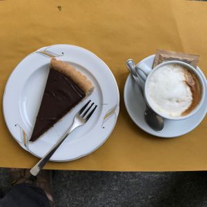 Vegan chocolate pie and soy cappuccino :-) at Sali and Pistacchi in Domodossola