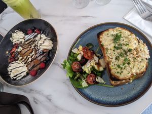 Vegan pancakes and vegan croque pardon at Kitch in Canterbury