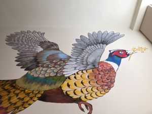 hand painted ceilings inside & local artwork at Red Hook Coffee in Detroit