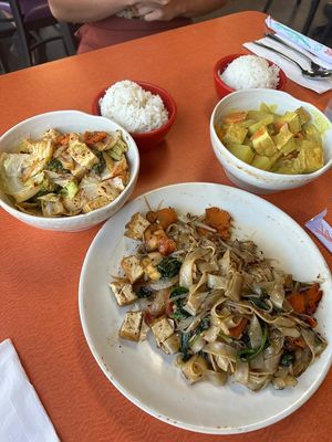 Drunken noodles, spicy tofu, and yellow curry at Dara Thai Express in Page