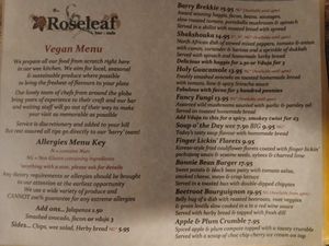 Menu at Roseleaf in Edinburgh