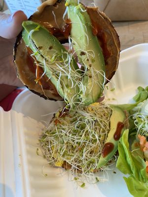 The Santi
Peanut Butter, tofu egg salad, avocado, sprouts, and Sriracha at Southern Roots Filling Station in Jacksonville