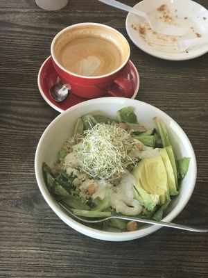Protein bowl and lavender latte  at Southern Roots Filling Station in Jacksonville
