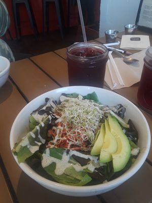 Delicious Chickpea Salad with spiced chickpeas, avocado, shredded carrots and hemp ranch.   at Southern Roots Filling Station in Jacksonville