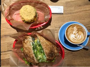 Best Tofu egg sandwich I’ve ever had! at Southern Roots Filling Station in Jacksonville