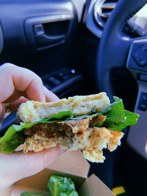 Tempeh bacon biscuit at Southern Roots Filling Station in Jacksonville