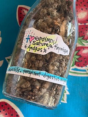 Throubi! Wild medicinal herb, typical ingredient in Aegean island's cuisine at Andriakon in Andros