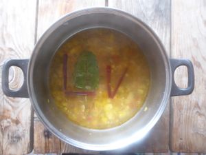 Delicious spicy ginger-garlic soup! at Andriakon in Andros