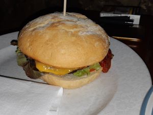 Beyond burger with dairy cheese at La Teya in Gijon