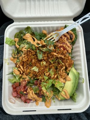 Taco salad half eaten. It was soooo good  at Gangster Vegan in Norristown