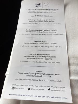 Vegetarian Menu at Matteo's in Fitzroy North