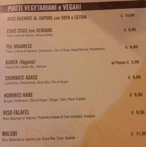 vegan menu at Shawarma King in Montichiari