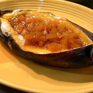 Stuffed Baked Plantain with Mango Jam at Un Solo Sol in Los Angeles