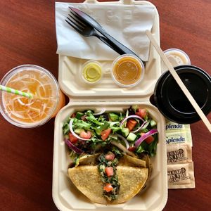 Frijolilla with House Salad, a Fruit Drink, and Organic Coffee  at Un Solo Sol in Los Angeles