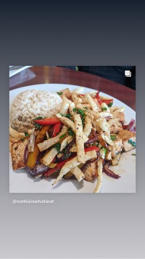 Saltado with Tofu  at Un Solo Sol in Los Angeles