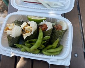 teriyaki tofu & ume rice triangles at Oori Foods in Albany