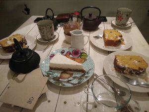 coconut tart and pumpkin cake at Punto Vegano in Madrid