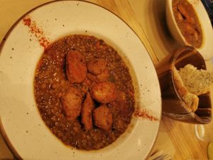 Lentils with "chorizo" at Punto Vegano in Madrid