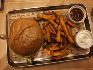 Long burger at Punto Vegano in Madrid