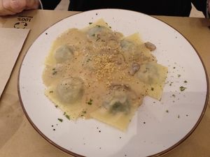 Mushroom ravioli at Punto Vegano in Madrid