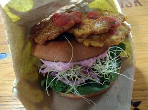 Vegan Happy Burger & Three Chips  at Latienda in Copenhagen