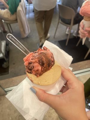 Hazelnut, and raspberry and chocolate   at Vanilla Gelati Italiani in Milan