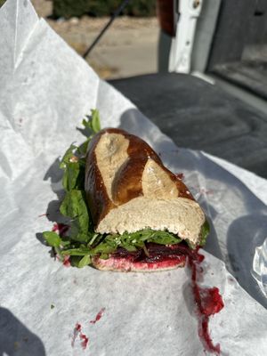 The pretzel bun is spectacular. #Veganuary at Organic Sandwich Company in Boulder