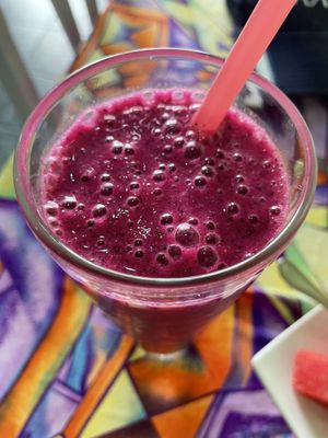 Dragonfruit, banana and lime shake, 22,000 kip  at House of Fruit Shakes in Vientiane