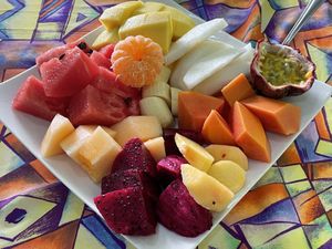 Large fresh fruit platter, 55,000 kip  at House of Fruit Shakes in Vientiane
