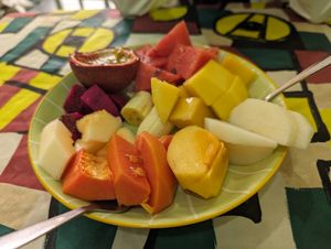 Fruit plate at House of Fruit Shakes in Vientiane