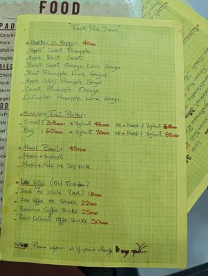 Drink Menu at House of Fruit Shakes in Vientiane