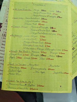 Drink Menu at House of Fruit Shakes in Vientiane
