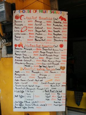 Menu (partial) at House of Fruit Shakes in Vientiane