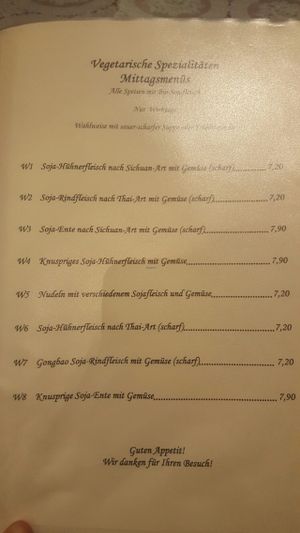 vegan lunch menu  at Asia Paradies in Vienna