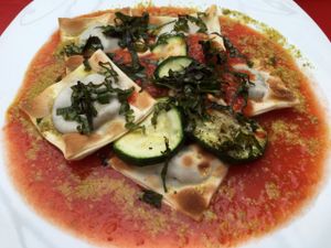 Spinach Ravioli at Shakti en Chile in Santiago