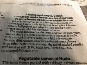 Asian Bean Burger, Vegan Macaroni & Cheese, Pretzel w/ Vegan Cheese at Saranac Public House in Spokane