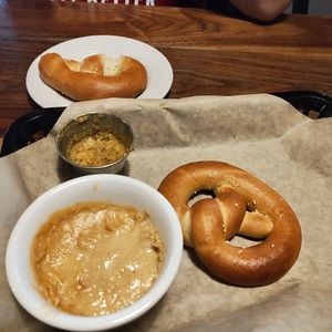 Soft pretzel with vegan cheese appetizer at Saranac Public House in Spokane