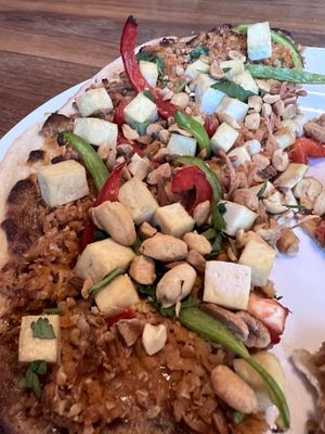 Thai flatbread made vegan   at Saranac Public House in Spokane