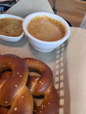 Pretzel with vegan cheesee  at Saranac Public House in Spokane