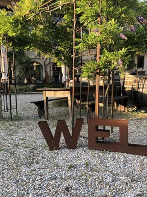 The inner courtyard  at Casa Scaparone in Alba
