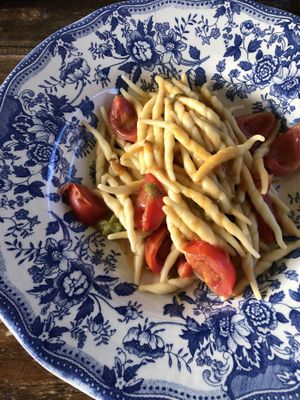 Trofie with tomatoes  at Casa Scaparone in Alba