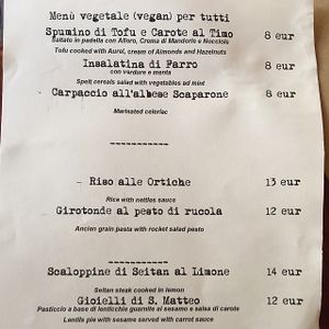 Vegan menu at Casa Scaparone in Alba