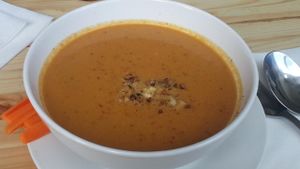 walnut carrot soup at Lokal Vegan Bistro in Warsaw